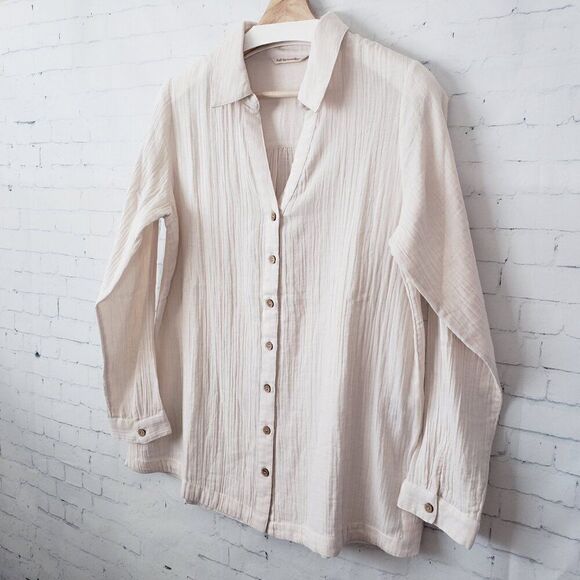 Soft Surroundings Tunic Blouse Size M Cotton Ivory Button Front Top Style 2DD00 - Picture 2 of 7